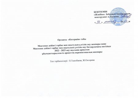 Ортаңғы "Көгершін" тбының 2022-2023 оқу жылына арналған перспективалық  жоспары