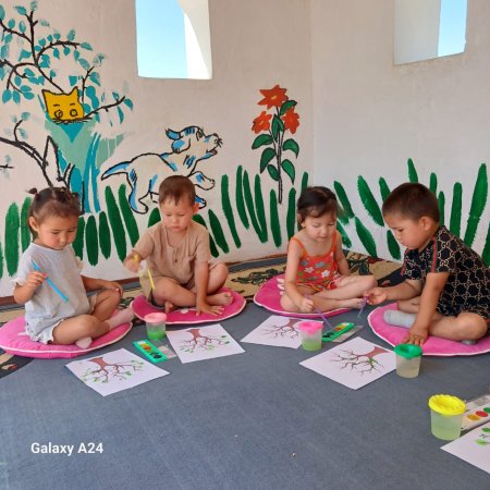 Жазғы сауықтыру Дәстүрден тыс сурет салу "Ағаш" Ортаңғы "Көгершін тобы Тәрбиеші П.Тажибаева"